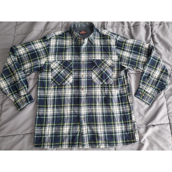 VINTAGE Backpacker Shirt Mens Large Green Flannel Long Sleeve Button Up Hiking - Picture 3 of 7